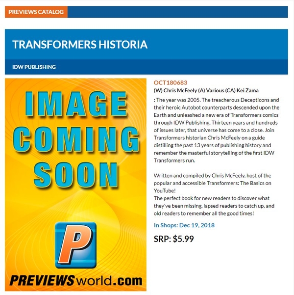 TRANSFORMERS HISTORIA Chris McFeely Writes History Of IDW Transformers Universe, Due In December (1 of 1)